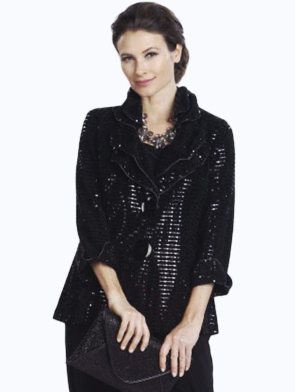 IC Collection Shimmer Jacket in Black 5174J Size Medium